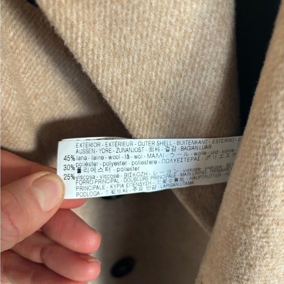 RARE Zara Tan Camel Wool Blend Double Breasted Tailored Fit Winter Trench Coat - Picture 12 of 16